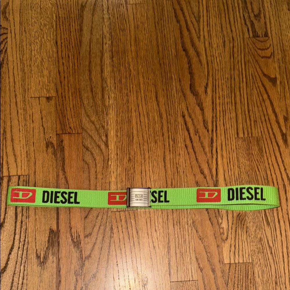 Diesel Vintage Lime Green Belt with Logo Buckle